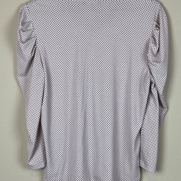 Adrianna Papell V-Neck Polka Dot Blush/Black Pleated Stretchy Blouse; Size M - Picture 4 of 7